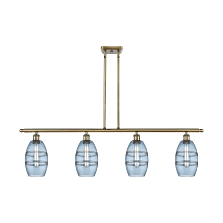 Innovations Lighting Vaz 4 Light 48" Wide Linear Pendant Antique Brass / Blue
