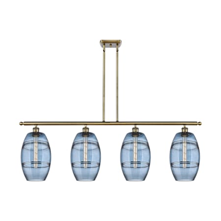 Innovations Lighting Vaz 4 Light 48" Wide Linear Pendant Antique Brass / Blue