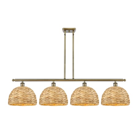 Innovations Lighting Woven Rattan 4 Light 50" Wide Linear Pendant Antique Brass / Natural