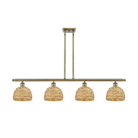Innovations Lighting Woven Rattan 4 Light 48" Wide Linear Pendant Antique Brass / Natural