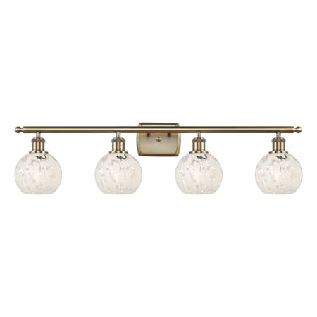 Innovations Lighting White Mouchette 4 Light 36" Wide Vanity Light Antique Brass / White Mouchette