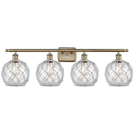 Innovations Lighting Farmhouse Rope 4 Light 38" Wide Vanity Light Antique Brass / Clear Glass with White Rope