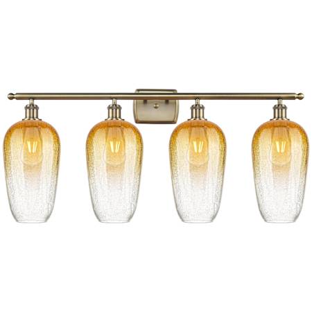 Innovations Lighting Brookhaven Flute 4 Light 37" Wide Vanity Light Antique Brass / Amber