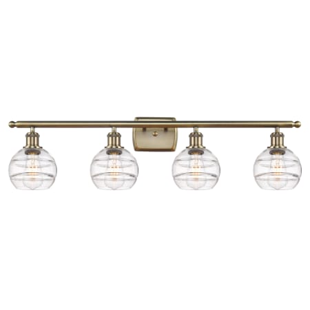 Innovations Lighting Rochester 4 Light 36" Wide Vanity Light Antique Brass / Clear