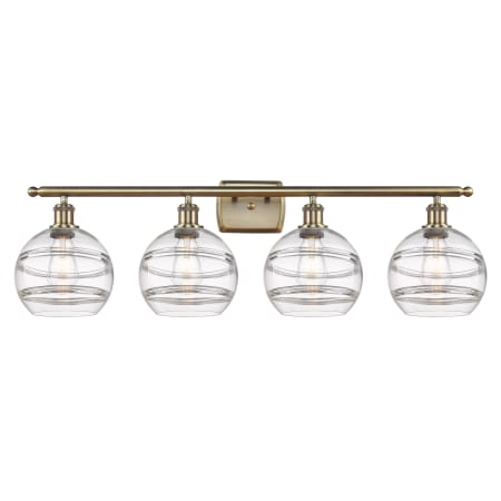 Innovations Lighting Rochester 4 Light 38" Wide Vanity Light Antique Brass / Clear