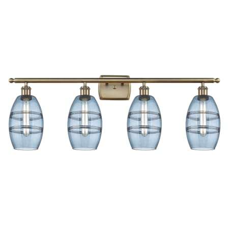 Innovations Lighting Vaz 4 Light 36" Wide Vanity Light Antique Brass / Blue