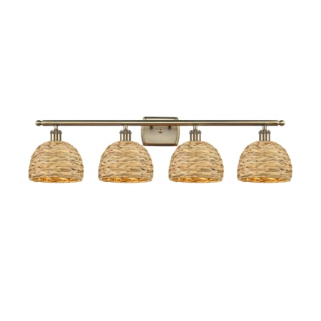 Innovations Lighting Woven Rattan 4 Light 38" Wide Vanity Light Antique Brass / Natural