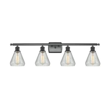 Innovations Lighting Conesus 4 Light 36" Wide Bathroom Vanity Light Matte Black / Clear Crackle