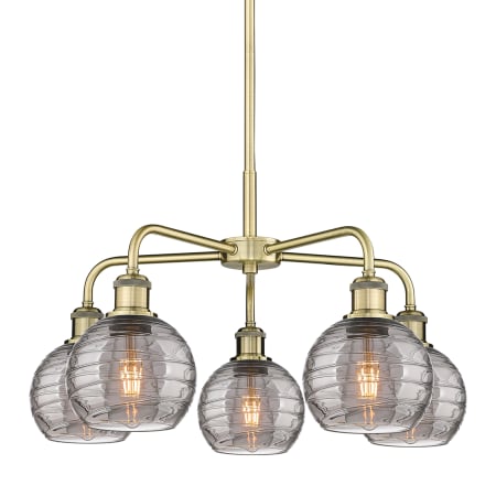 Innovations Lighting Athens Deco Swirl 5 Light 24" Wide Chandelier Antique Brass / Light Smoke Deco Swirl