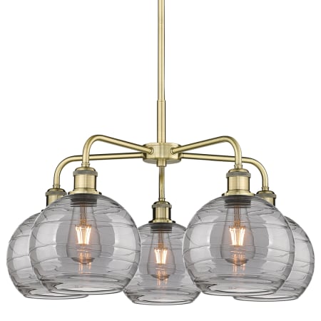 Innovations Lighting Athens Deco Swirl 5 Light 26" Wide Chandelier Antique Brass / Light Smoke Deco Swirl