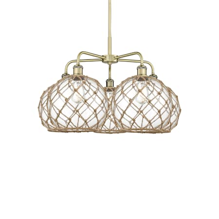 Innovations Lighting Farmhouse Rope 5 Light 29" Wide Chandelier Antique Brass / Clear Glass with Brown Rope