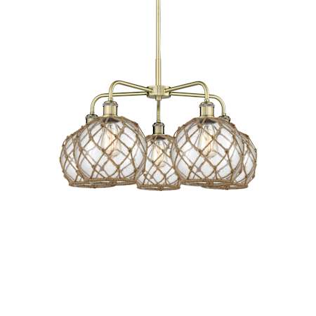 Innovations Lighting Farmhouse Rope 5 Light 27" Wide Chandelier Antique Brass / Clear Glass with Brown Rope