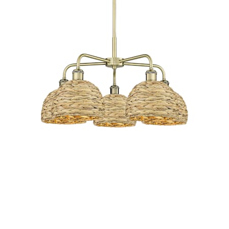 Innovations Lighting Woven Rattan 5 Light 27" Wide Chandelier Antique Brass / Natural