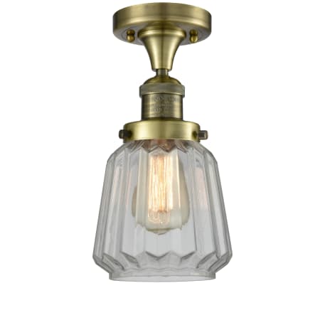 Innovations Lighting Chatham Single Light 7" Wide Semi-Flush Ceiling Fixture Antique Brass / Clear Fluted