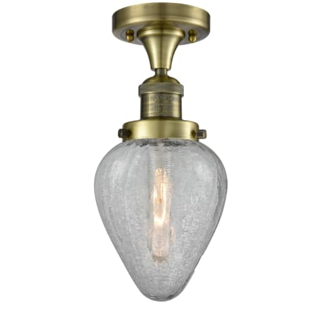Innovations Lighting Geneseo Single Light 6-1/2" Wide Semi-Flush Ceiling Fixture Antique Brass / Clear Crackle