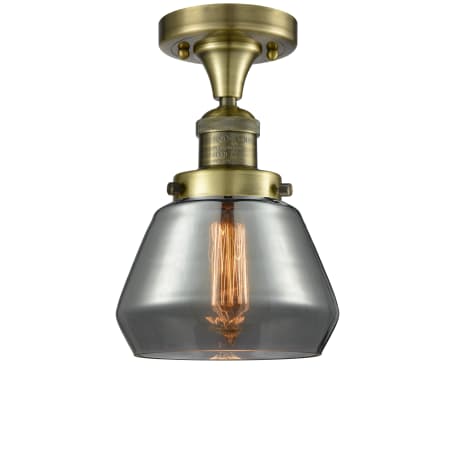 Innovations Lighting Fulton Single Light 7" Wide Semi-Flush Ceiling Fixture Antique Brass / Smoked