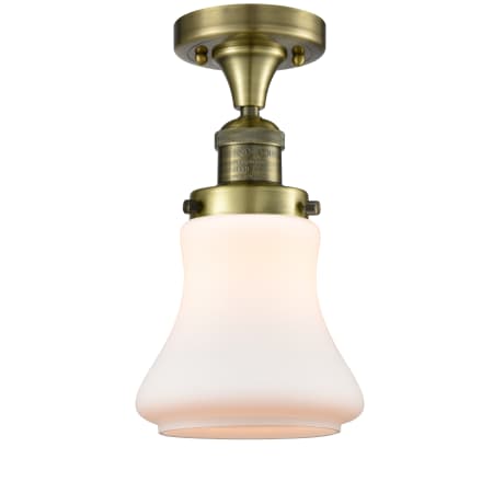 Innovations Lighting Bellmont Single Light 6" Wide Semi-Flush Ceiling Fixture Antique Brass / Matte White