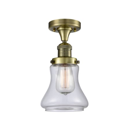 Innovations Lighting Bellmont 6" Wide Semi-Flush Ceiling Fixture with 12" Height Antique Brass / Clear