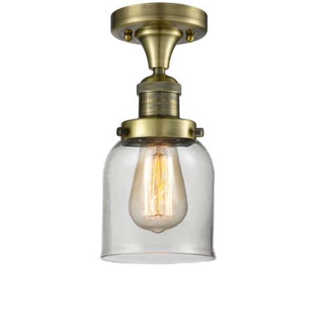 Innovations Lighting Single Light 5" Wide Semi-Flush Ceiling Fixture Antique Brass / Clear