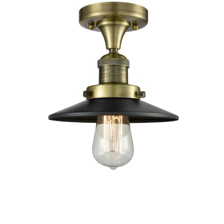 Innovations Lighting Railroad 7" Wide Semi-Flush Ceiling Fixture Antique Brass / Matte Black