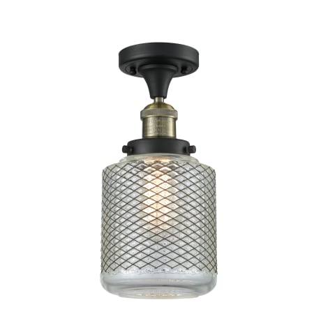 Innovations Lighting Stanton 6" Wide Semi-Flush Ceiling Fixture Black Antique Brass / Clear Wire Mesh