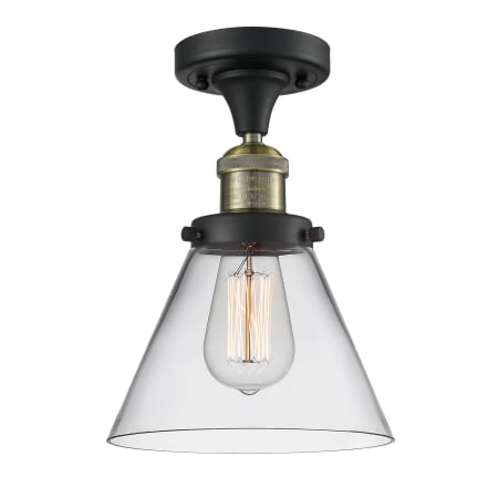 Innovations Lighting Large Cone 8" Wide Semi-Flush Ceiling Fixture Black Antique Brass / Clear