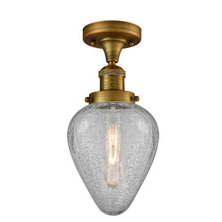 Innovations Lighting Geneseo Single Light 6-1/2" Wide Semi-Flush Ceiling Fixture Brushed Brass / Clear Crackle