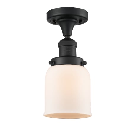 Innovations Lighting Small Bell Single Light 5" Wide Semi-Flush Ceiling Fixture Matte Black / Matte White Cased