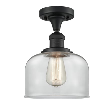 Innovations Lighting Large Bell 8" Wide Semi-Flush Ceiling Fixture Matte Black / Clear