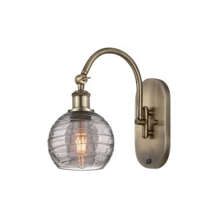 Innovations Lighting Athens Deco Swirl 12" Tall Gooseneck Wall Sconce Antique Brass / Light Smoke Deco Swirl