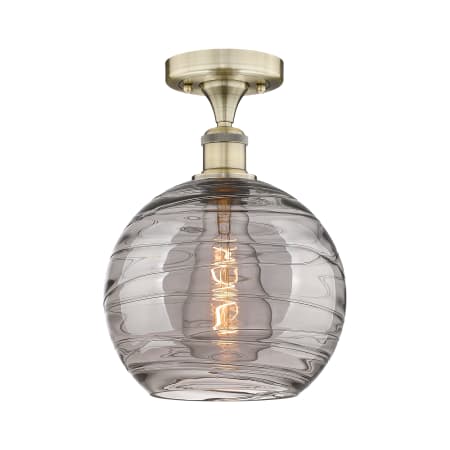 Innovations Lighting Athens Deco Swirl 10" Wide Semi-Flush Ceiling Fixture Antique Brass / Light Smoke Deco Swirl
