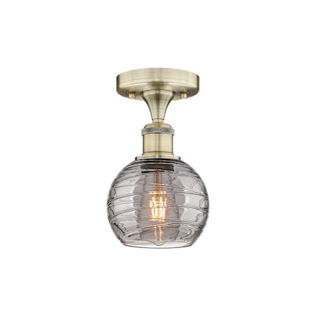 Innovations Lighting Athens Deco Swirl 6" Wide Semi-Flush Ceiling Fixture Antique Brass / Light Smoke Deco Swirl