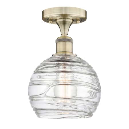 Innovations Lighting Athens Deco Swirl 8" Wide Semi-flush Globe Ceiling Fixture Antique Brass / Clear Deco Swirl
