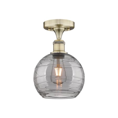 Innovations Lighting Athens Deco Swirl 8" Wide Semi-Flush Ceiling Fixture Antique Brass / Light Smoke Deco Swirl