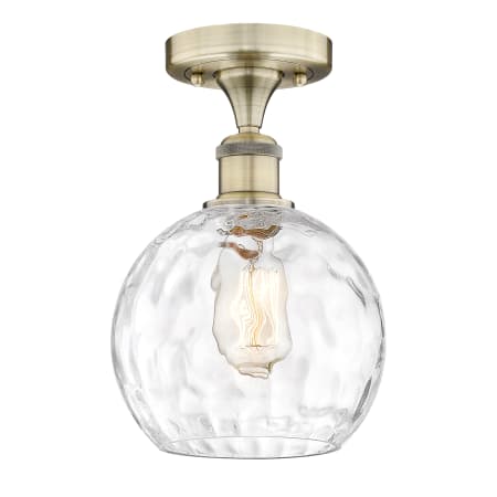 Innovations Lighting Athens Water Glass 8" Wide Semi-flush Globe Ceiling Fixture Antique Brass / Clear Water Glass