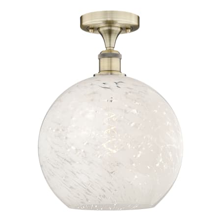 Innovations Lighting White Mouchette 12" Wide Semi-Flush Ceiling Fixture Antique Brass / White Mouchette