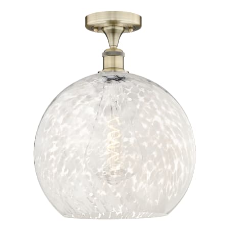 Innovations Lighting White Mouchette 14" Wide Semi-Flush Ceiling Fixture Antique Brass / White Mouchette