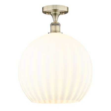 Innovations Lighting White Venetian 14" Wide Semi-Flush Ceiling Fixture Antique Brass / White Venetian