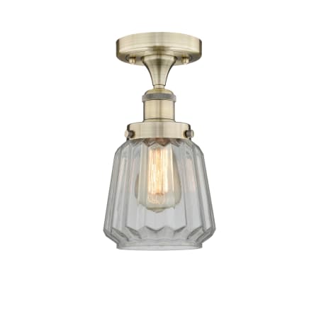 Innovations Lighting Chatham 7" Wide Semi-flush Ceiling Fixture Antique Brass / Clear