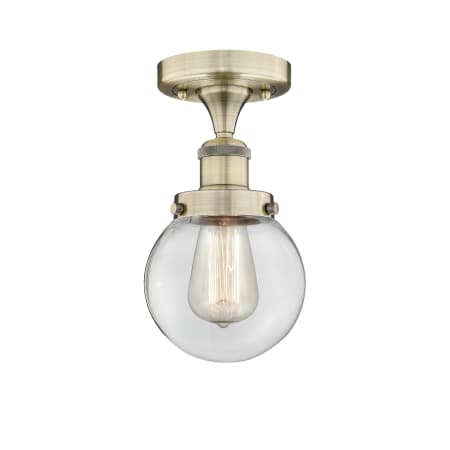 Innovations Lighting Beacon 6" Wide Semi-Flush Globe Ceiling Fixture Antique Brass / Clear