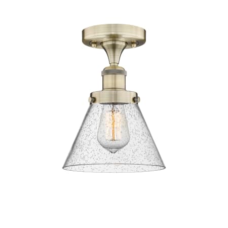 Innovations Lighting Cone 8" Wide Semi-Flush Ceiling Fixture Antique Brass / Seedy