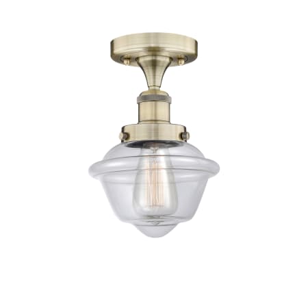 Innovations Lighting Oxford 7" Wide Semi-flush Ceiling Fixture Antique Brass / Clear