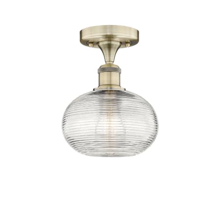 Innovations Lighting Ithaca 8" Wide Semi-Flush Ceiling Fixture Antique Brass / Clear Ithaca