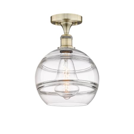 Innovations Lighting Rochester 10" Wide Semi-Flush Ceiling Fixture Antique Brass / Clear