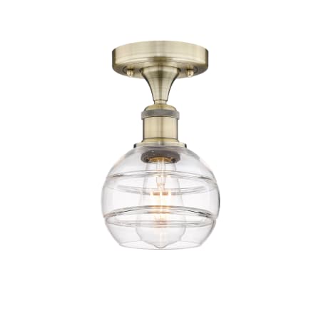 Innovations Lighting Rochester 6" Wide Semi-Flush Ceiling Fixture Antique Brass / Clear