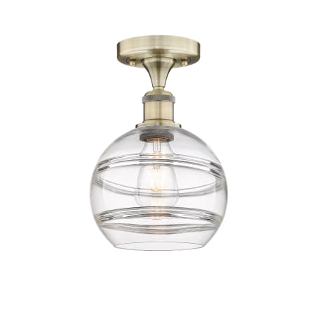 Innovations Lighting Rochester 8" Wide Semi-Flush Ceiling Fixture Antique Brass / Clear