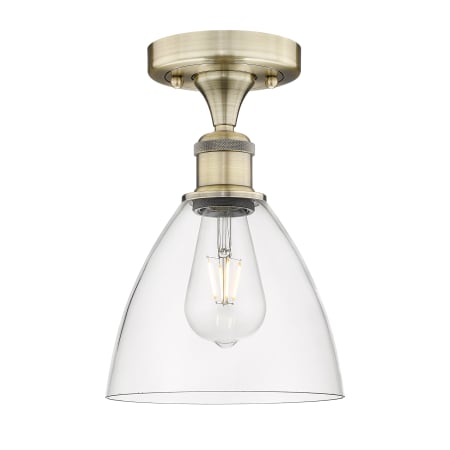 Innovations Lighting Bristol Glass 8" Wide Semi-Flush Ceiling Fixture Antique Brass / Clear