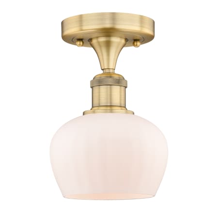 Innovations Lighting Fenton 7" Wide Semi-Flush Ceiling Fixture Brushed Brass / Matte White
