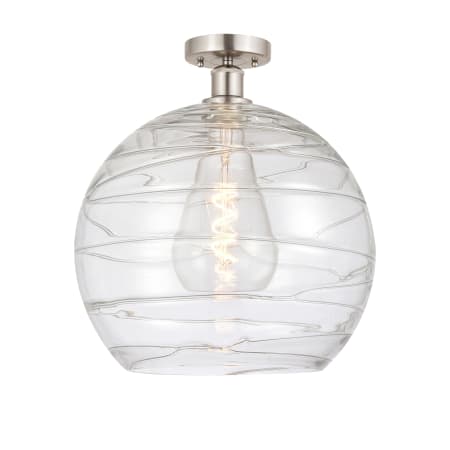 Innovations Lighting Athens 14" Wide Semi-Flush Globe Ceiling Fixture Brushed Satin Nickel / Clear Deco Swirl