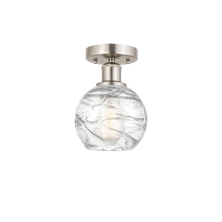 Innovations Lighting Athens 6" Wide Semi-Flush Globe Ceiling Fixture Brushed Satin Nickel / Clear Deco Swirl